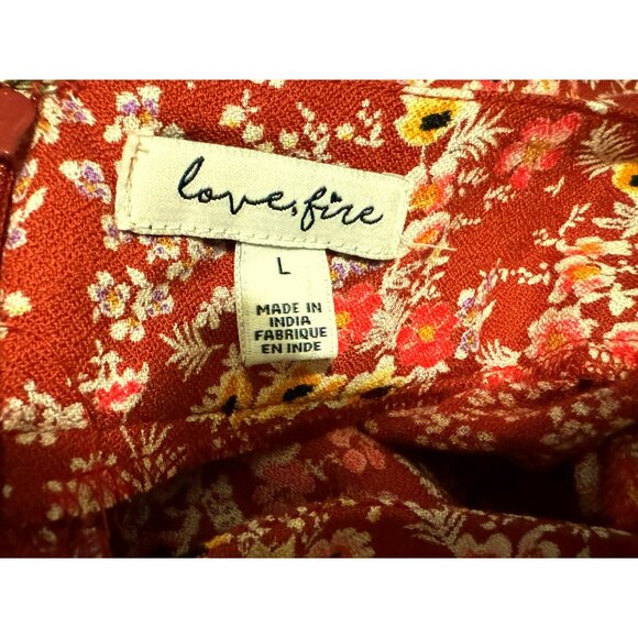 Love Fire Womens Red Ditsy Floral Back Zip Waist Tie Prairie Midi Skirt Sz L - Picture 4 of 5